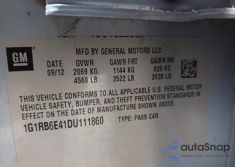 2013 Chevrolet Volt from USA, damaged, VIN 1G1RB6E41DU111860